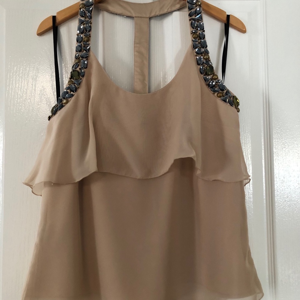 Bebe Beige Rhinestones Blouse
